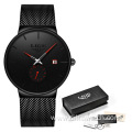 LIGE 9969 Fashion Watches Casual Waterproof Black Watch Bands Quartz Mens Box Brand Luxury Ultra-Thin Date Men Watch